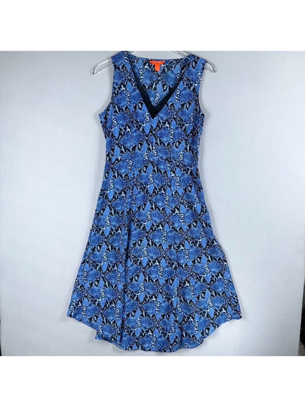 Joe Fresh Dress Size 0 Blue Midi Snakeskin Print Sleeveless V Neck Fit Flare